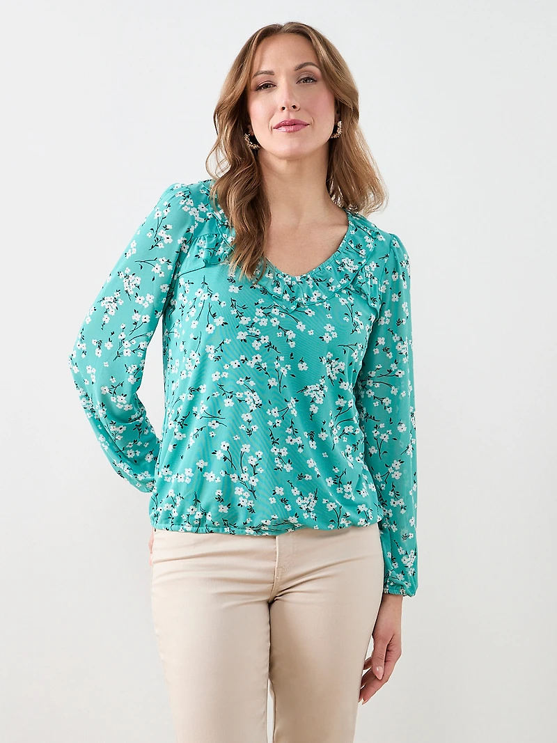 Ruffled V-Neck Bubble Hem Top