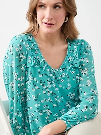Ruffled V-Neck Bubble Hem Top