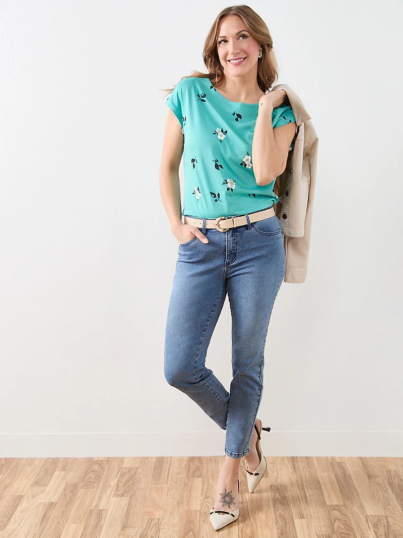 Short Sleeve Cuff Boatneck Tee