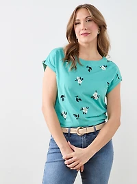 Short Sleeve Cuff Boatneck Tee