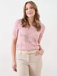 Short Sleeve Mesh Pattern Sweater