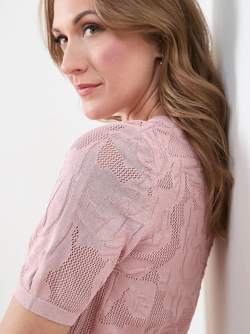 Short Sleeve Mesh Pattern Sweater