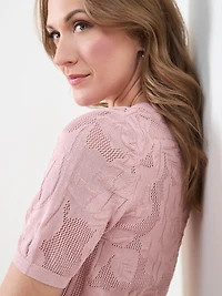 Short Sleeve Mesh Pattern Sweater