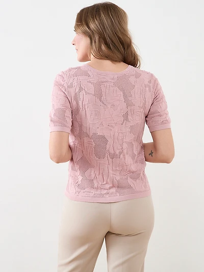 Short Sleeve Mesh Pattern Sweater