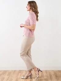 Short Sleeve Mesh Pattern Sweater