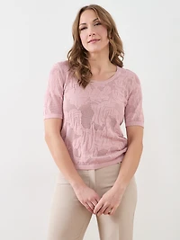 Short Sleeve Mesh Pattern Sweater