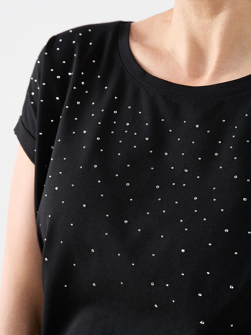 Short Sleeve Round Neck Embellished Top