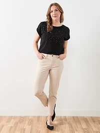 Short Sleeve Round Neck Embellished Top