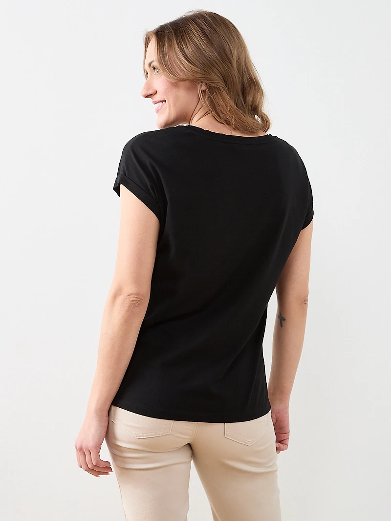 Short Sleeve Round Neck Embellished Top
