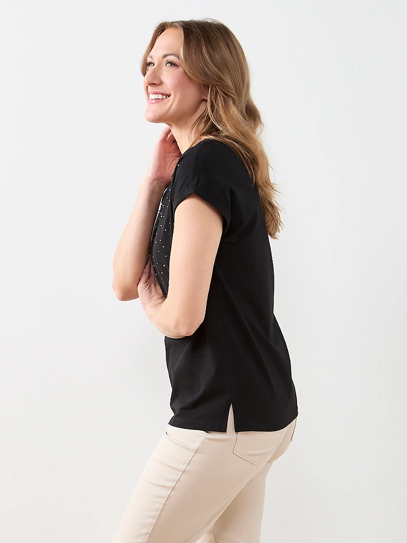 Short Sleeve Round Neck Embellished Top