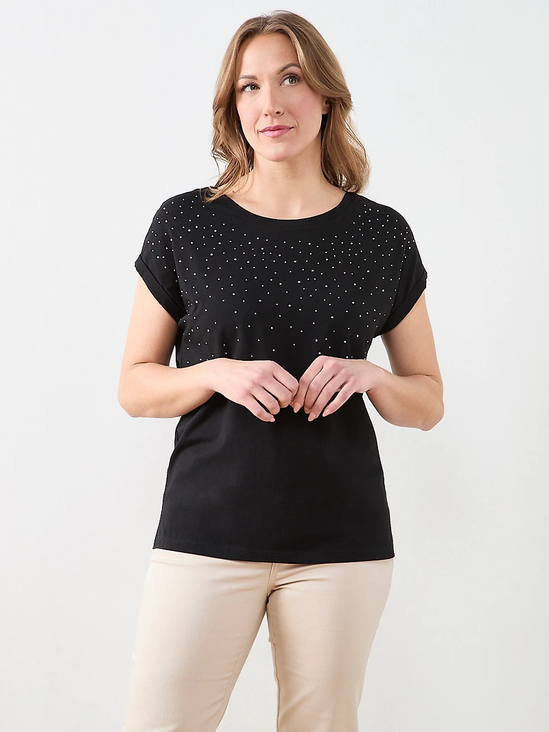 Short Sleeve Round Neck Embellished Top