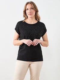 Short Sleeve Round Neck Embellished Top