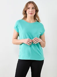 Short Sleeve Round-Neck Embellished Top