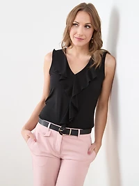 Sleeveless Soft Knit Top with Ruffles