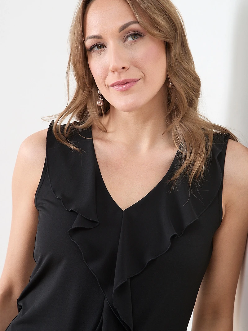 Sleeveless Soft Knit Top with Ruffles