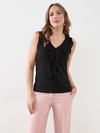 Sleeveless Soft Knit Top with Ruffles