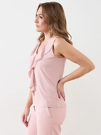Sleeveless Soft-Knit Top with Ruffles