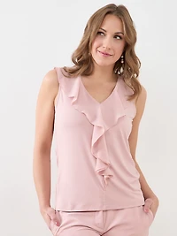 Sleeveless Soft-Knit Top with Ruffles