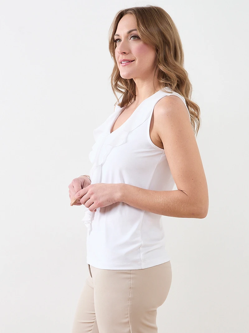 Sleeveless Soft-Knit-Top with Ruffles