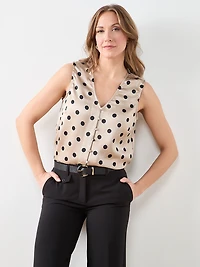 Sleeveless V-Neck Button Front Blouse