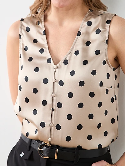 Sleeveless V-Neck Button Front Blouse