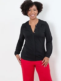 Petite V-Neck Crepe Top in Black