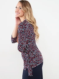 Soft Knit Wrap Top in Navy with White and Red Dots