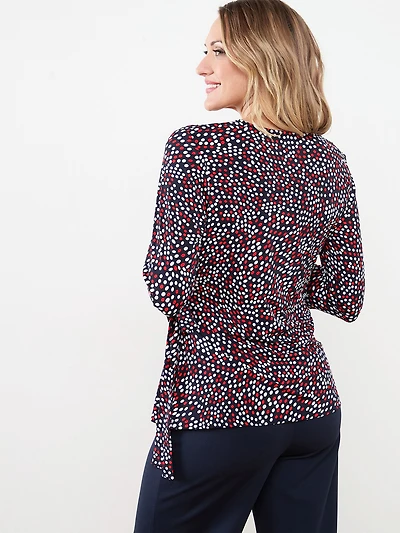Soft Knit Wrap Top in Navy with White and Red Dots