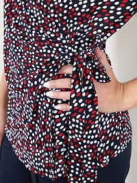 Soft Knit Wrap Top in Navy with White and Red Dots