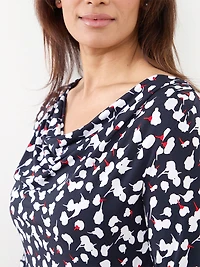 Petite Long Sleeve Cowl Neck Top in Navy/White/Red
