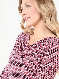 Long Sleeve Cowl Neck Top in Red & White
