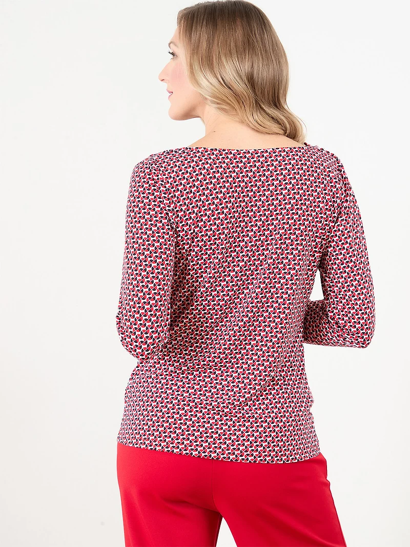Long Sleeve Cowl Neck Top in Red & White