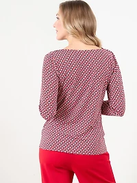 Long Sleeve Cowl Neck Top in Red & White