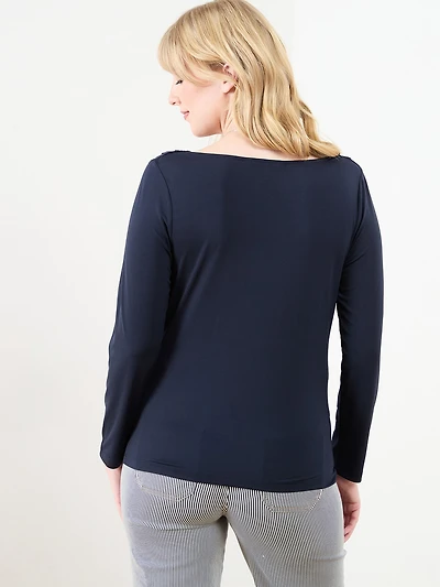 Long Sleeve Cowl Neck Top in Solid Navy