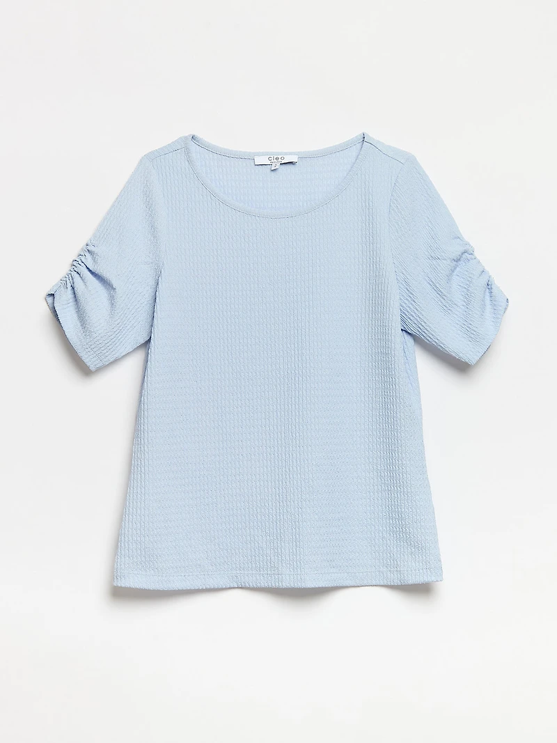 Petite Textured Ruched-Sleeve Top in Cornflower