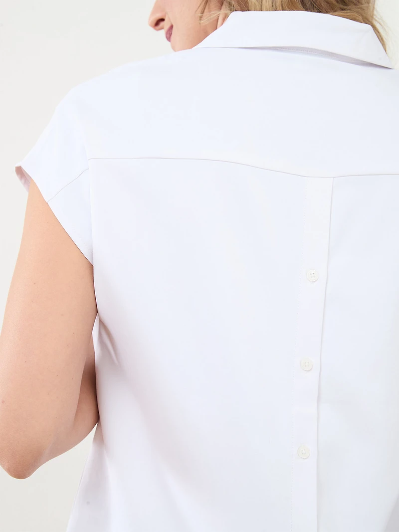 Relaxed Back Button Blouse in Solid White