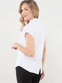 Relaxed Back Button Blouse in Solid White