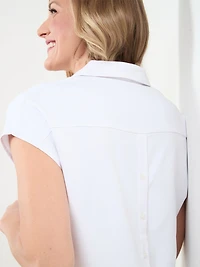 Relaxed Back Button Blouse in Solid White