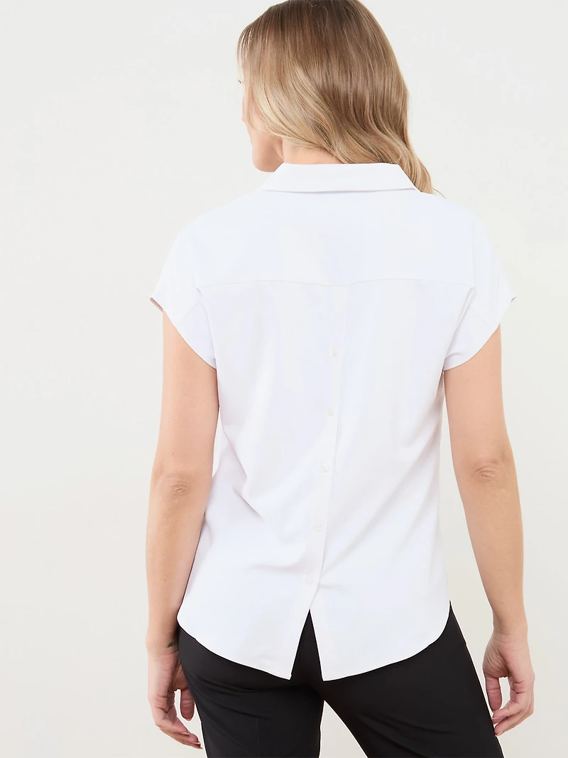 Relaxed Back Button Blouse in Solid White