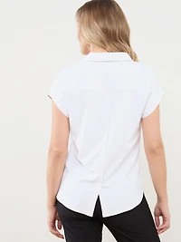 Relaxed Back Button Blouse in Solid White