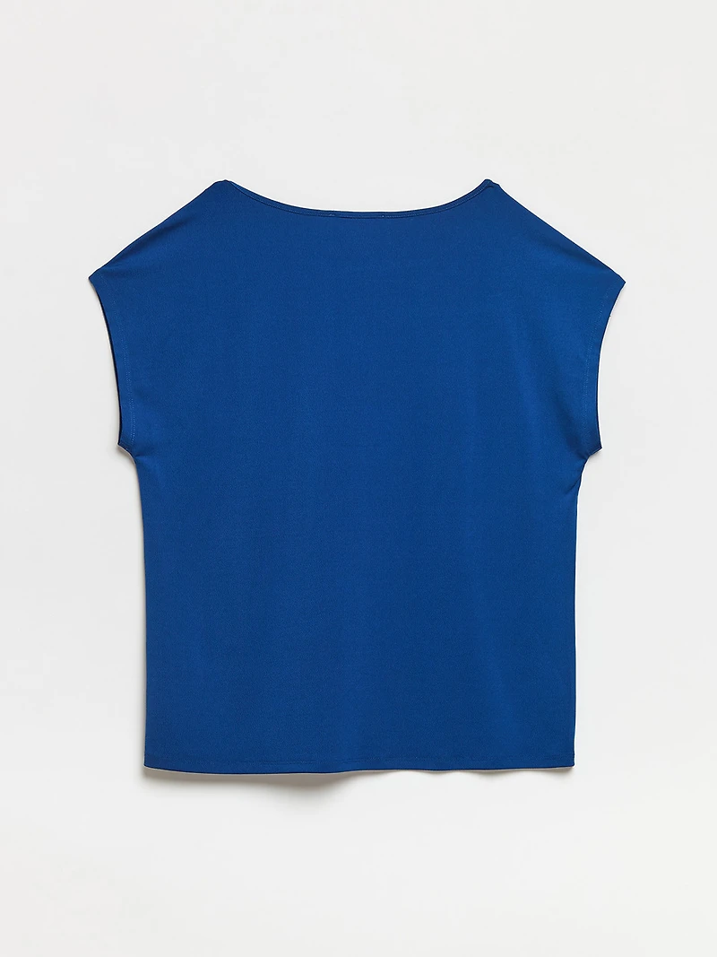 Petite Cap Sleeve Crepe Top in Solid Cobalt
