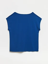 Petite Cap Sleeve Crepe Top in Solid Cobalt