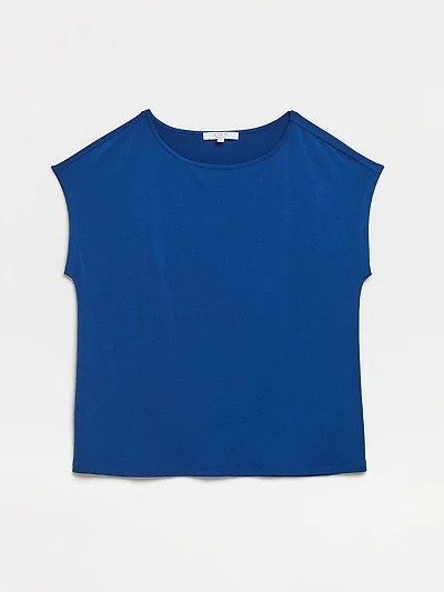 Petite Cap Sleeve Crepe Top in Solid Cobalt