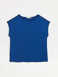 Petite Cap Sleeve Crepe Top in Solid Cobalt