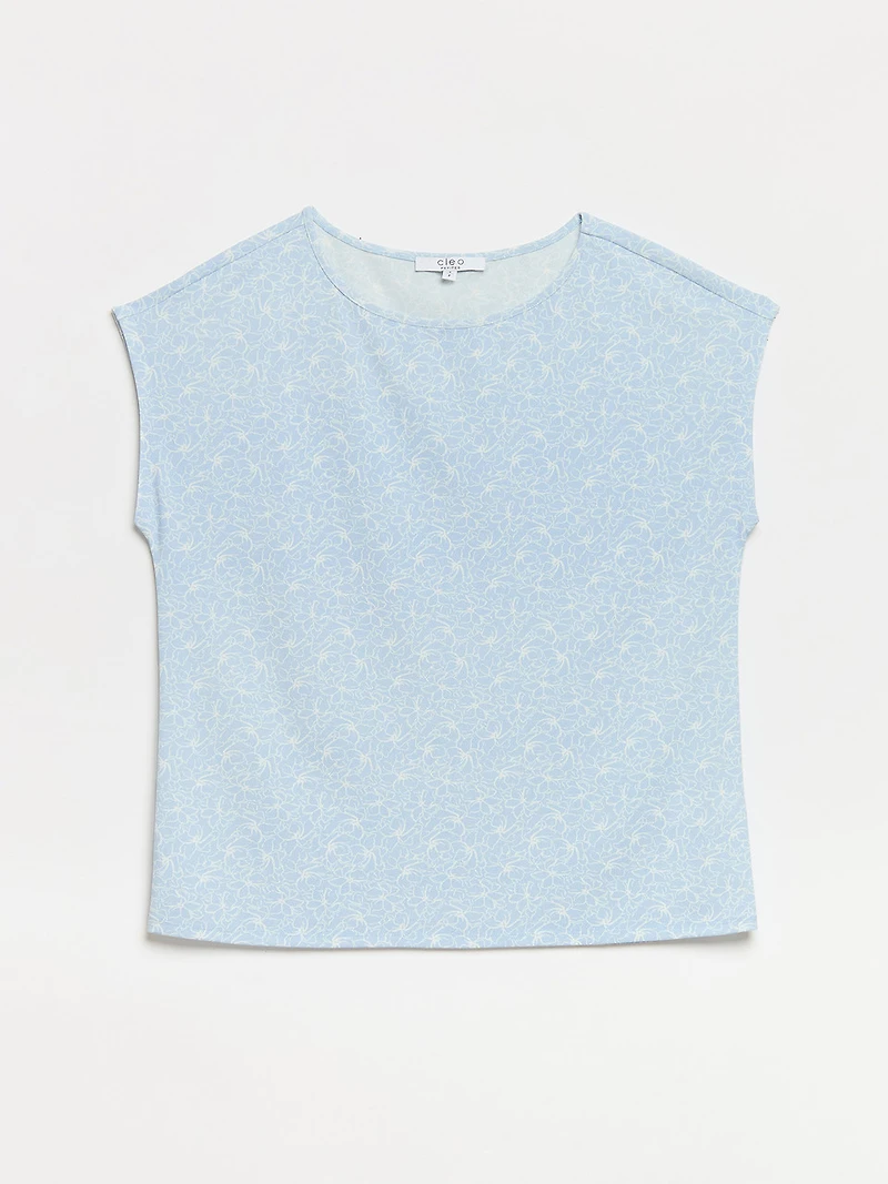 Petite Cap Sleeve Crepe Top in Cornflower with White Sketch