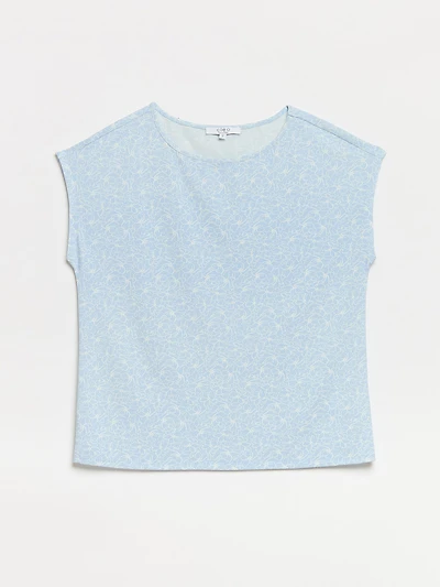 Petite Cap Sleeve Crepe Top in Cornflower with White Sketch