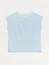 Petite Cap Sleeve Crepe Top in Cornflower with White Sketch