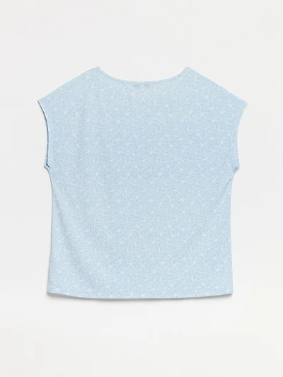 Petite Cap Sleeve Crepe Top in Cornflower with White Sketch