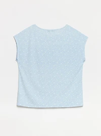 Petite Cap Sleeve Crepe Top in Cornflower with White Sketch