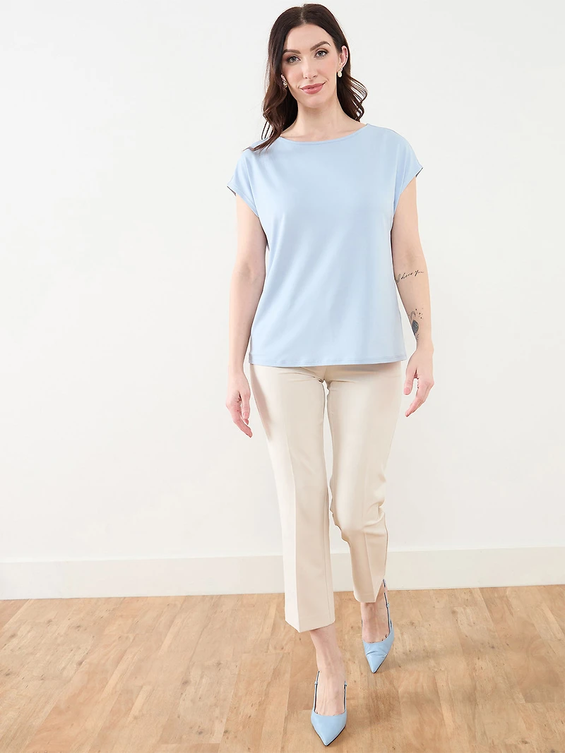 Cap Sleeve Crepe Top in Solid Light Cornflower